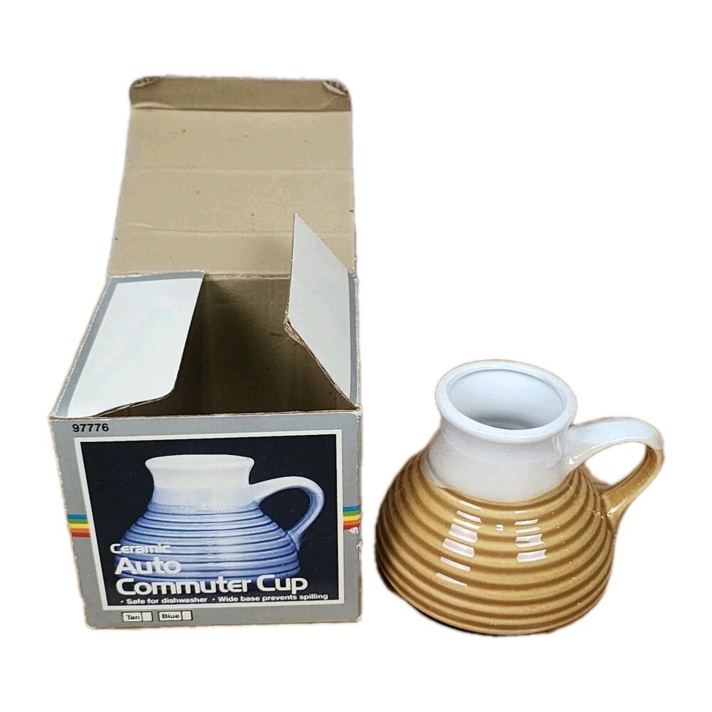 Vintage 1970’s Handmade Beehive Style No-Spill Pottery Mug Gold